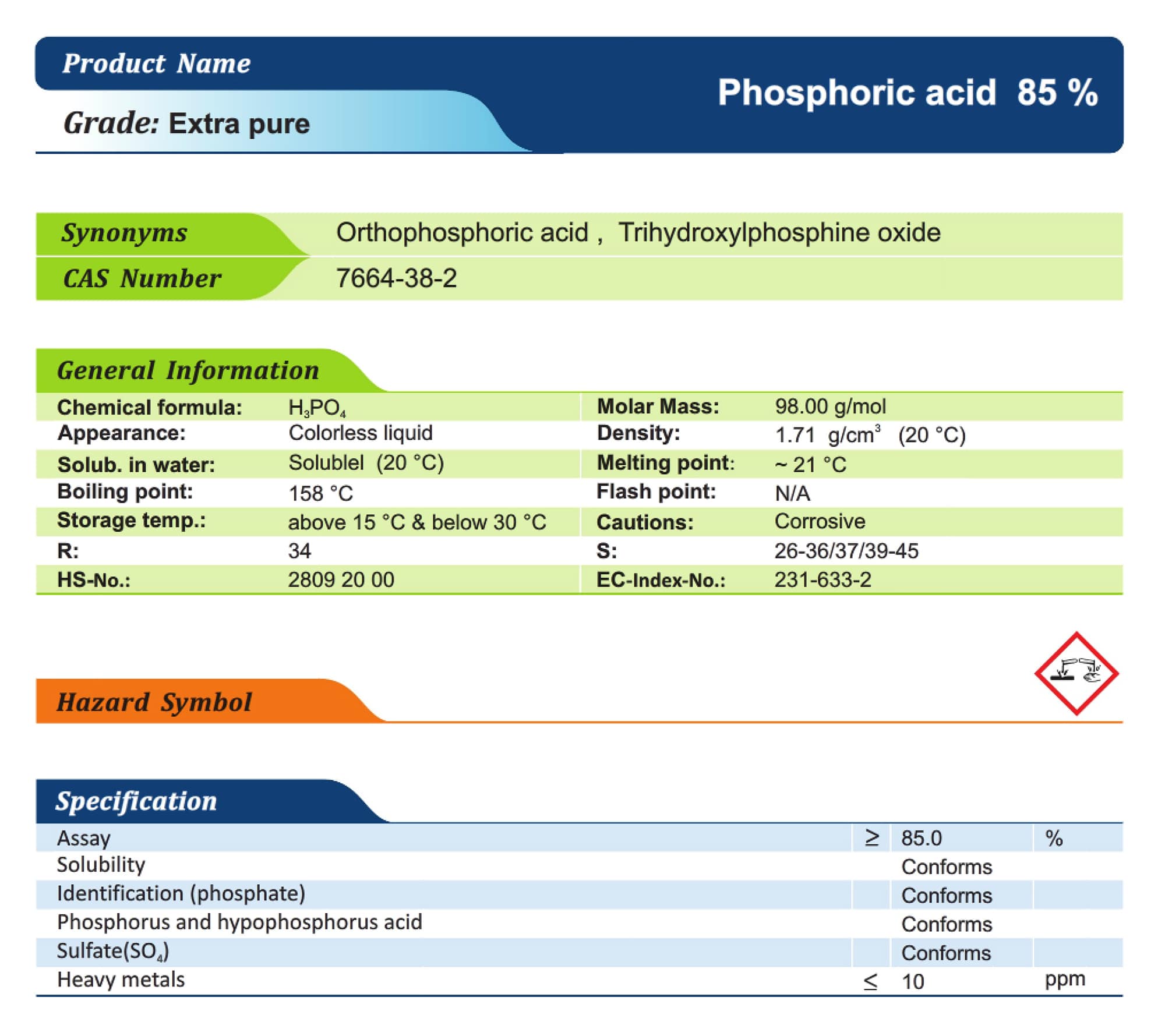 اسید فسفریک Extra pure دکتر مجللی 85%